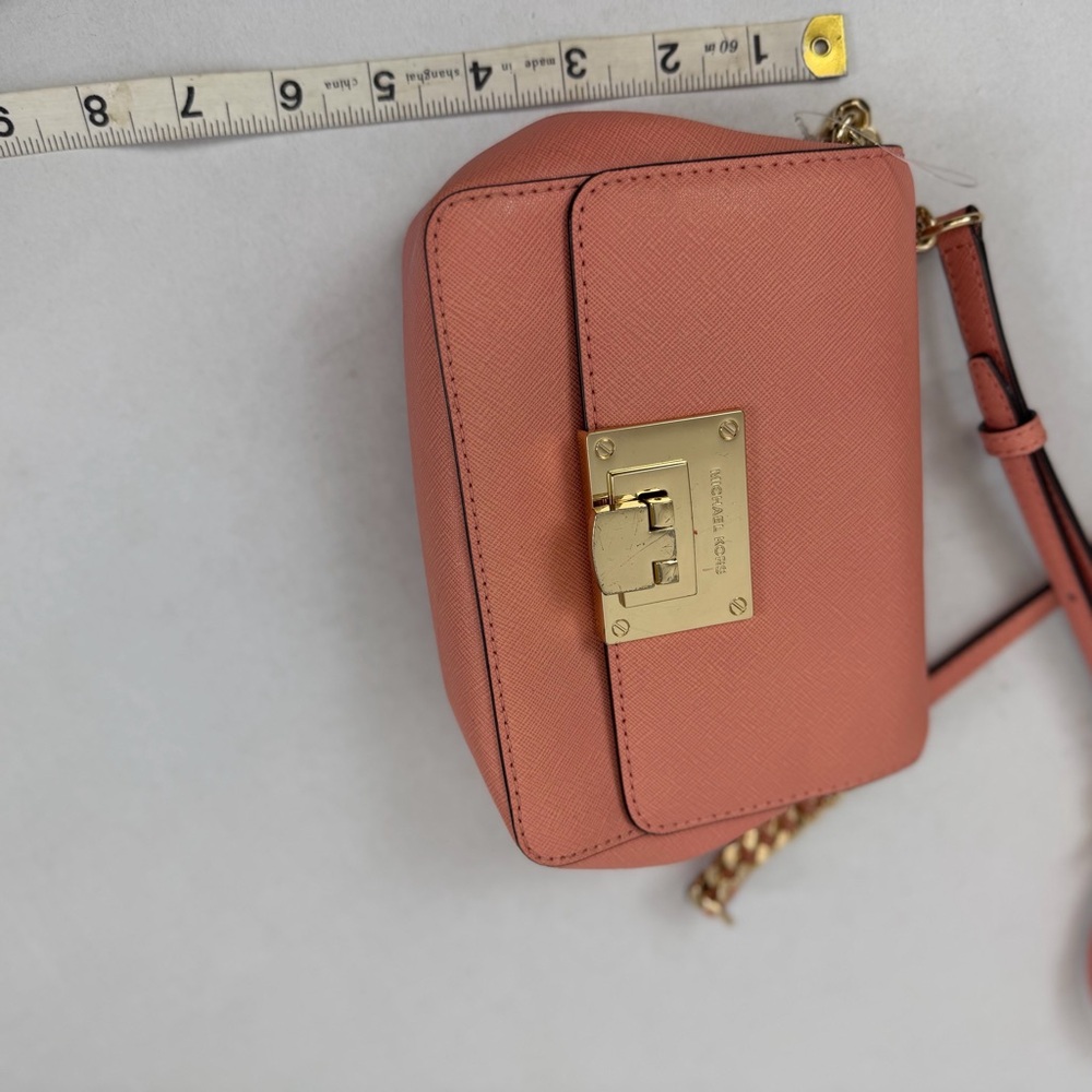 Michael Kors Mercer Extra Small Pebbled Leather Crossbody Bag Pink Gold Chain - Picture 10 of 10